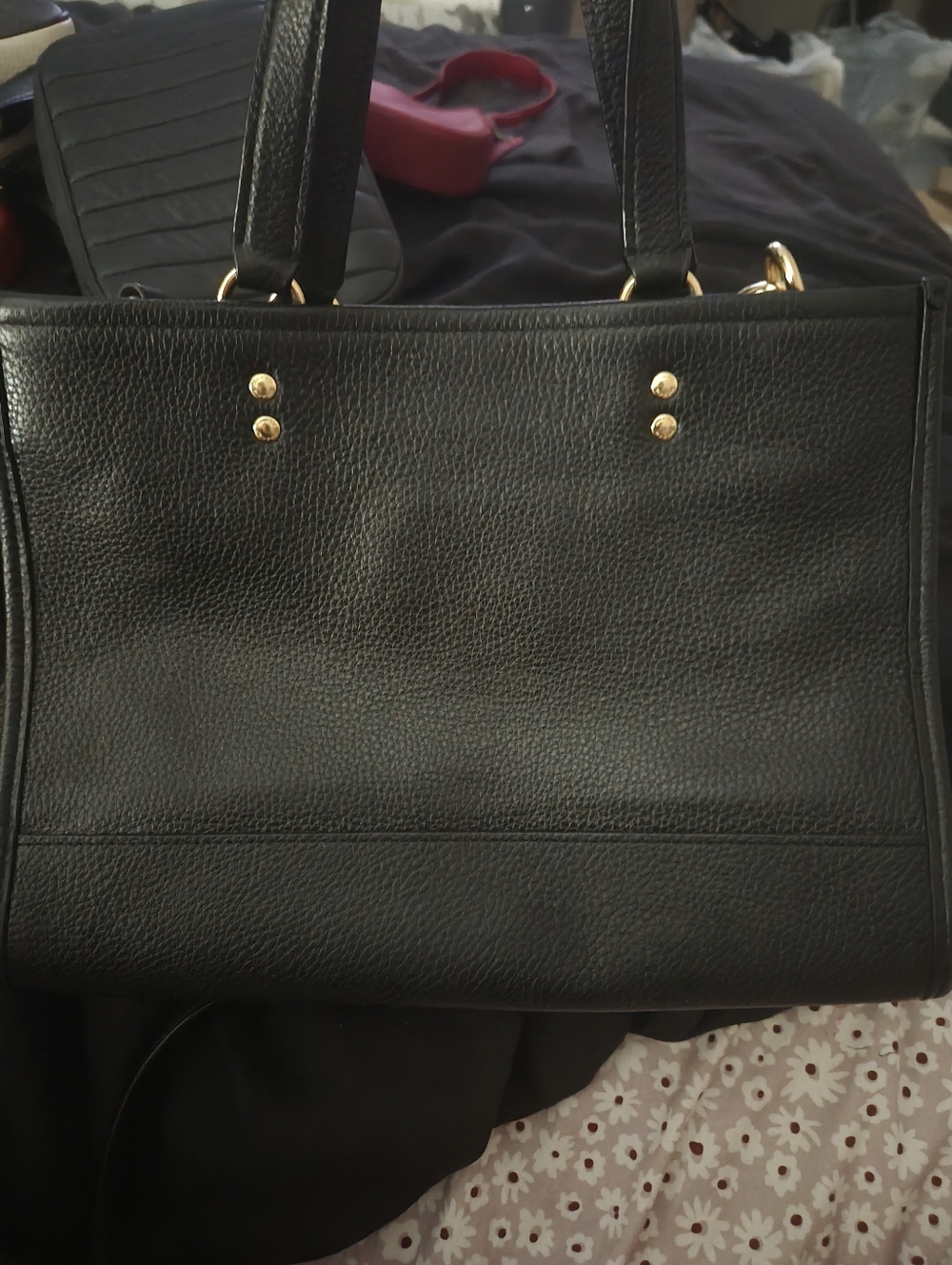 Black Leather Tote Handbag - Classic Men's Bag - Picture 3 of 8